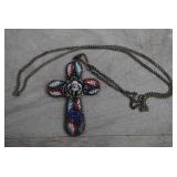 Vtg Italian Grand Tour Micro Mosaic Cross Necklace