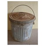 Vtg Galvanized Metal Trash Can Bucket w/ Lid