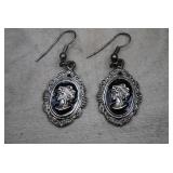 Vintage Sterling Silver Cameo Dangle Earrings