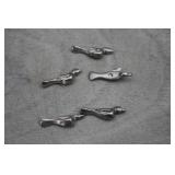 5 Silver Tone Metal Fetish Birds
