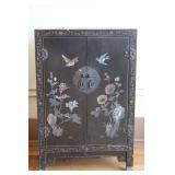 Vintage Chinese Black Lacquer Chinoiserie Cabinet