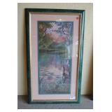 Framed Wisteria Garden Pond Landscape Art Print