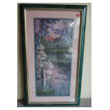 Framed Wisteria Garden Pond Landscape Art Print