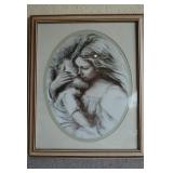 Framed Mother & Child Charcoal Sketch Art Print