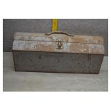 Vtg Metal Hip Roof Toolbox Rusty Storage Chest