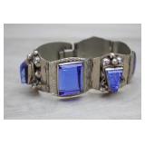 Taxco Sterling Silver Bracelet w/Blue Aztec Panel