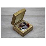 Wooden Trinket Box w/Misc Vintage Items