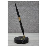 Vtg Sheaffer Desk Set-Sleek Black Pen, Marble Base