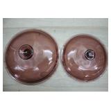 Two Vintage Pyrex Visions Cranberry Glass Lids