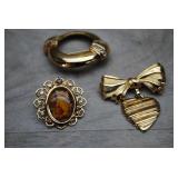3 Vtg Gold Tone Brooches