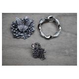 3 Vtg Silver Tone Brooches