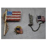 3 Vtg American Flag Brooches/Pins