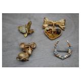 4 Vtg Gold Tone Brooches