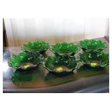Six Vtg Anchor Hocking Forest Green Glass Bowls