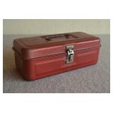 Vtg Red Metal Fishing Tackle Box w/Fishing Lures