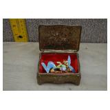 Vtg Trinket Box w/Ornate Metal Details & Jewelry