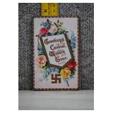 Vtg Greeting Postcard w/Good Luck Swastika Symbol