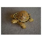 Goldtone Metallic Trinket Box-Turtle Shaped