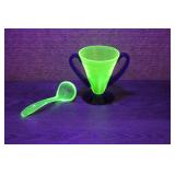 Vtg Uranium Glass Vaseline Sugar Bowl Spoon Set