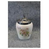 Antique Victorian Floral Art Glass Biscuit Jar