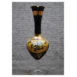 Vtg  Japanese Handpainted Amethyst Glass Bud Vase