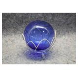 Cobalt Blue Round Glass Vase w/Metal Wire Stand