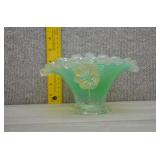Handblown Opalescent Green Bowl w/Applied Flowers