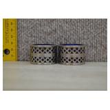 Vtg EPNS Salt Cellars w/Cobalt Blue Glass Liners