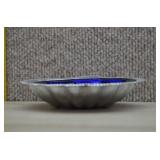 Vtg Silver-Plated Clam Shell Dish w/cobalt Insert