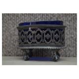 Antique Salt Cellar w/ Cobalt Blue Glass Insert