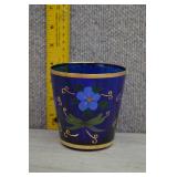 Hand Painted Victorian Cobalt Blue Glass Cup