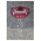 VtgTwisted Stem Italian Footed Red Flashed Glass