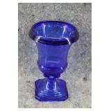 Vtg Cobalt Glass Vase w/Flared Top & Pedestal Base