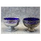 Vtg Pedestal Bowls w/Cobalt Blue Glass Inserts