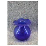 Vtg Cobalt Glass Vase w/Fluted, Ruffled Rim