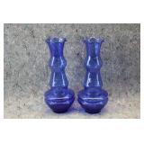 Vtg Cobalt Depression Glass Vases