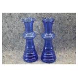 Cobalt Glass Vases w/Ruffled Edge & Ribbed Base