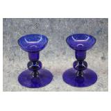 Cobalt Glass Candlestick Holders w/Pedestal Base