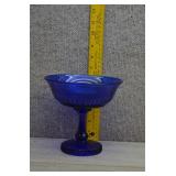 Vtg Cobalt Blue Glass Paneled Pedote Compote Bowl