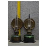 Pair Vtg Kosmos Brenner Green Glass Sconce Lamps