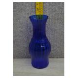 Vtg Cobalt Blue Optic Ribbed Glass Hourglass Vase
