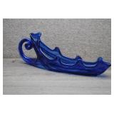 Vtg Cobalt Blue Hand Blown Art Glass Gondola Bowl