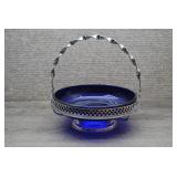 Vtg Mayell England Cobalt Blue Glass Candy Basket