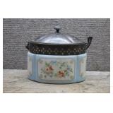 Victorian Era Blue Glass Jar w/ Silver Plated Lid