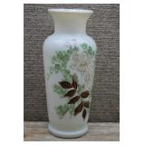 9' Milk Glass Vase w/ Hand Painted Floral Design
