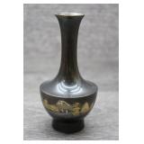Vtg Japanese Mixed Metal Mt Fuji Bud Vase