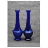 Pair Cobalt Blue Glass Onion Bud Vases
