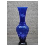 Cobalt Blue Glass Vase White Enamel Flowers