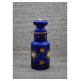 Bohemian Cobalt Blue Glass Enameled Jar
