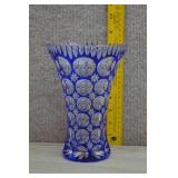 Bohemian Cobalt Blue Cut to Clear Vase